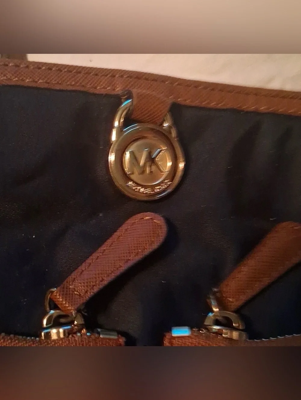 Michael Kors Navy Tote Bag with Tan Trim - Classic Carryall